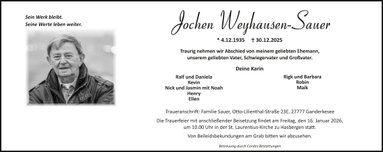 Todesanzeige von Jochen Weyhausen-Sauer von trauer.de