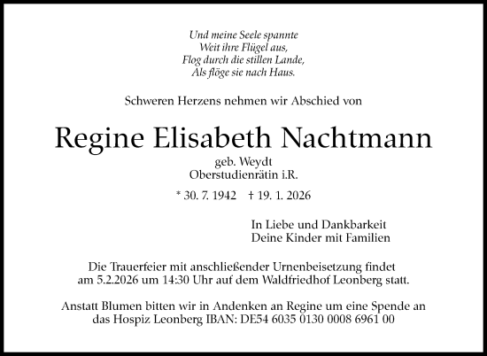 Todesanzeige von Regine Elisabeth Nachtmann von Trauer.de