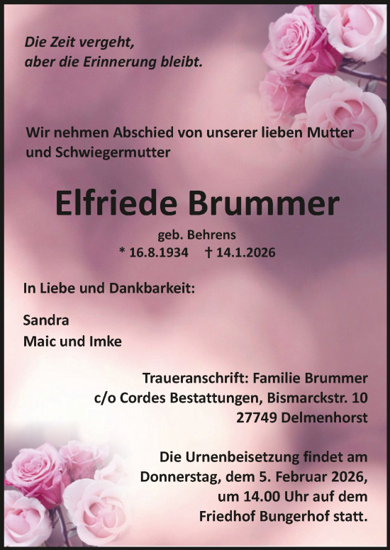 Todesanzeige von Elfriede Brummer von Trauer.de