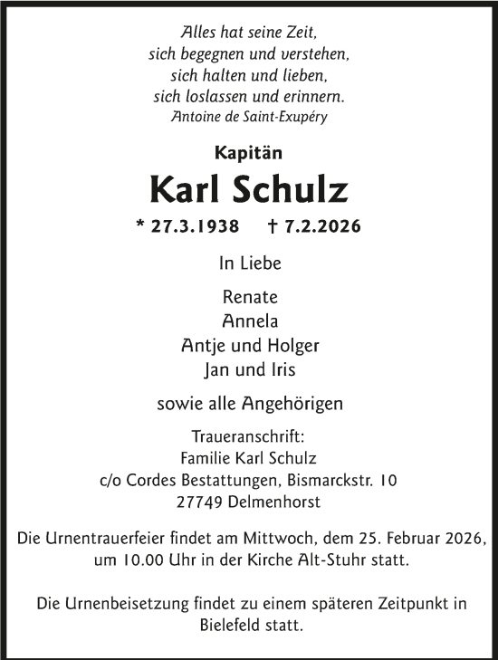 Todesanzeige von Karl Schulz von trauer.de