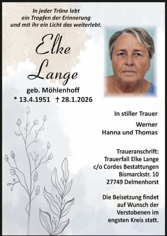 Todesanzeige von Elke Lange von Trauer.de