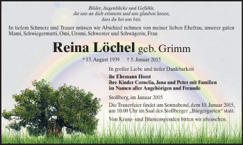 Todesanzeige von Reina Löchel von Stollberg