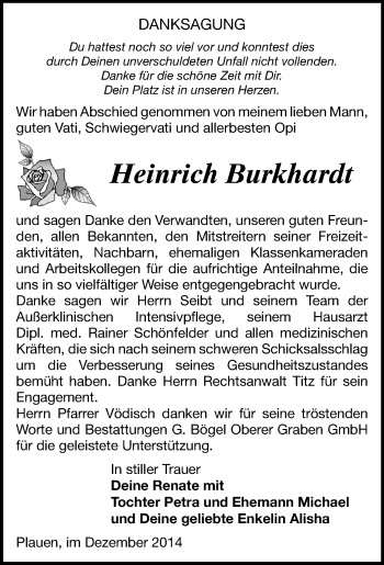 Todesanzeige von Heinrich Burkhardt von Plauen