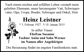 Todesanzeige von Heinz Leistner von Stollberg