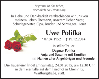 Todesanzeige von Uwe Polifka von Chemnitz