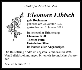 Todesanzeige von Eleonore Eibisch von Aue