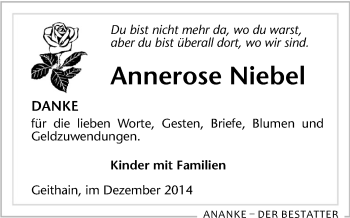 Todesanzeige von Annerose Niebel von Rochlitz