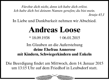 Todesanzeige von Andreas Loose von Flöha