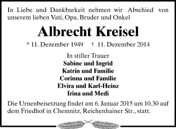 Todesanzeige von Albrecht Kreisel von Chemnitz