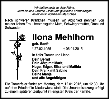 Todesanzeige von Ilona Mehlhorn von Flöha