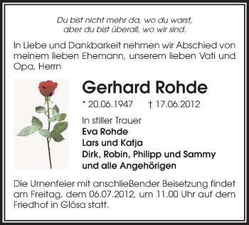Todesanzeige von Gerhard Rohde von Gesamtausgabe