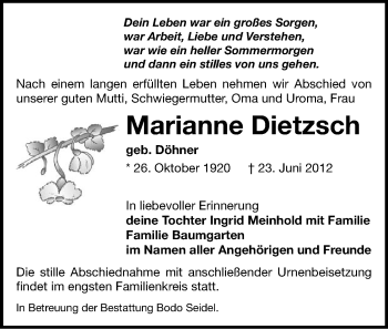 Todesanzeige von Marianne Dietzsch von Gesamtausgabe