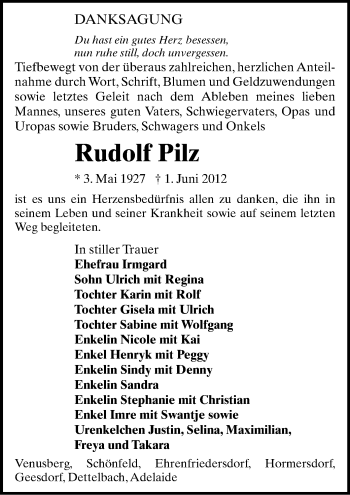 Todesanzeige von Rudolf Pilz von Gesamtausgabe