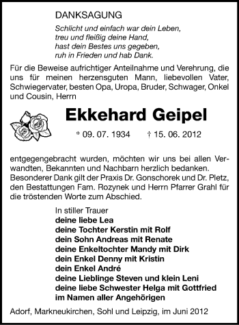 Todesanzeige von Ekkehard Geipel von Gesamtausgabe