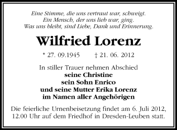 Todesanzeige von Wilfried Lorenz von Gesamtausgabe