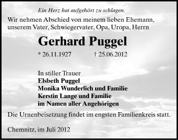 Todesanzeige von Gerhard Puggel von Gesamtausgabe