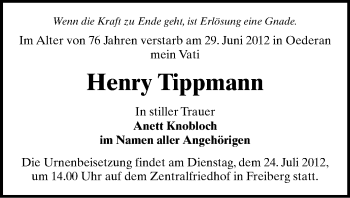 Todesanzeige von Henry Tippmann von Gesamtausgabe