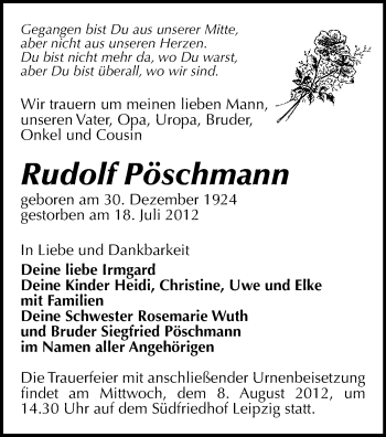 Todesanzeige von Rudolf Pöschmann von Gesamtausgabe