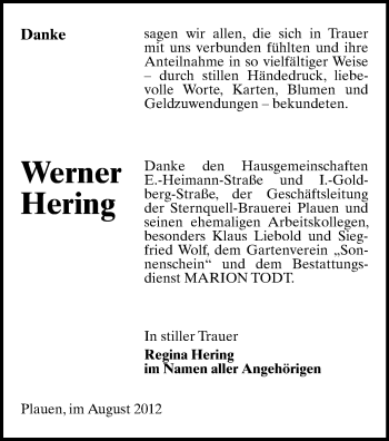 Todesanzeige von Werner Hering von Gesamtausgabe