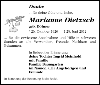 Todesanzeige von Marianne Dietzsch von Gesamtausgabe