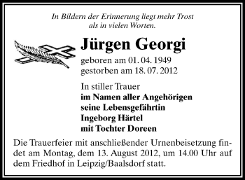 Todesanzeige von Jürgen Georgi von Gesamtausgabe