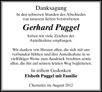 Todesanzeige von Gerhard Puggel von Gesamtausgabe