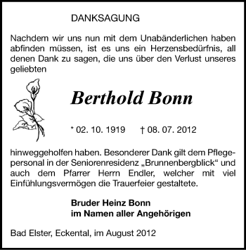Todesanzeige von Berthold Bonn von Gesamtausgabe