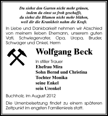 Todesanzeige von Wolfgang Beck von Gesamtausgabe