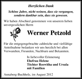 Todesanzeige von Werner Petzold von Gesamtausgabe