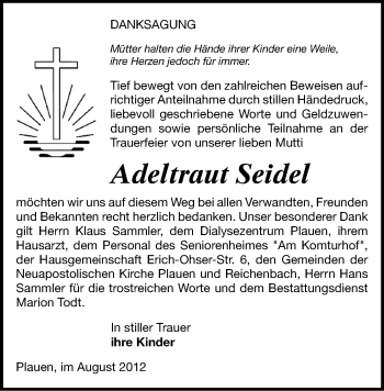 Todesanzeige von Adeltraut Seidel von Gesamtausgabe