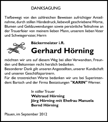 Todesanzeige von Gerhard Hörning von Gesamtausgabe