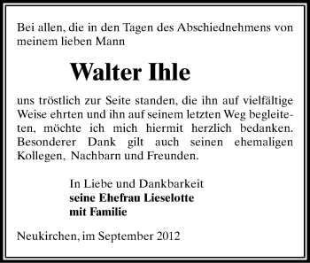 Todesanzeige von Walter Ihle von Gesamtausgabe