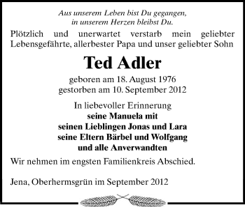 Todesanzeige von Ted Adler von Gesamtausgabe