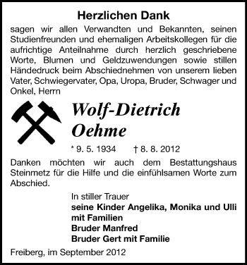 Todesanzeige von Wolf-Dietrich Oehme von Gesamtausgabe