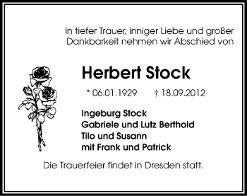 Todesanzeige von Herbert Stock von Gesamtausgabe