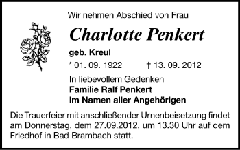 Todesanzeige von Charlotte Penkert von Gesamtausgabe