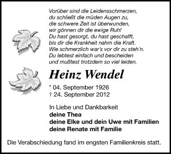 Todesanzeige von Heinz Wendel von Gesamtausgabe