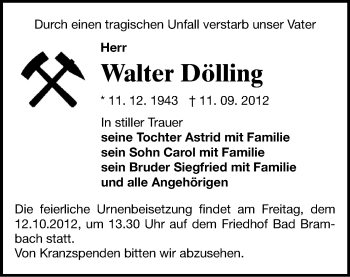 Todesanzeige von Walter Dölling von Gesamtausgabe