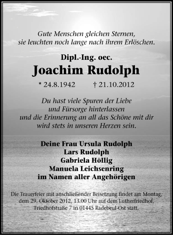 Todesanzeige von Joachim Rudolph von Gesamtausgabe