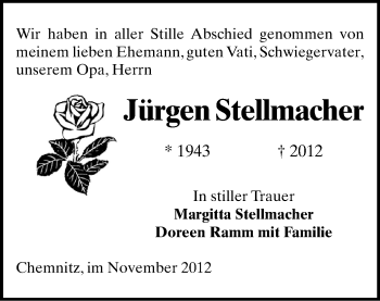 Todesanzeige von Jürgen Stellmacher von Chemnitz