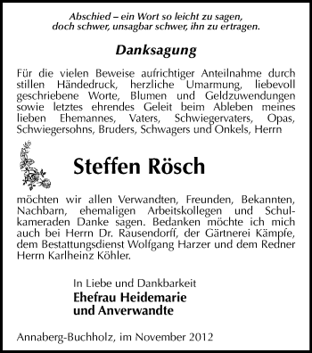 Todesanzeige von Steffen Rösch von Annaberg