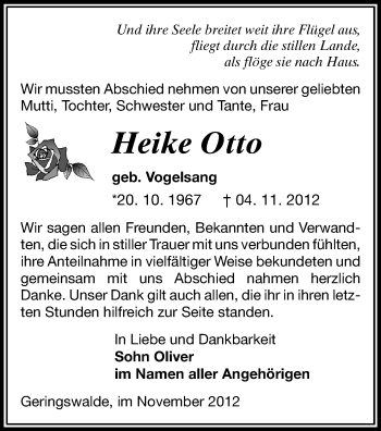 Todesanzeige von Heike Otto von Rochlitz
