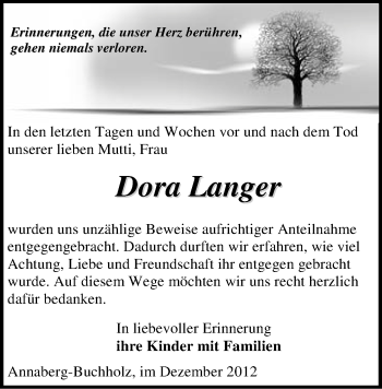Todesanzeige von Dora Langer von Annaberg
