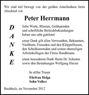 Todesanzeige von Peter Herrmann von Annaberg