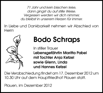 Todesanzeige von Bodo Schraps von Plauen