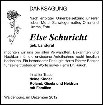 Todesanzeige von Else Schuricht von Glauchau