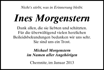 Todesanzeige von Ines Morgenstern von Chemnitz