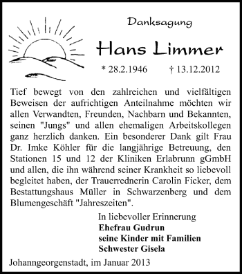Todesanzeige von Hnas Limmer von Schwarzenberg