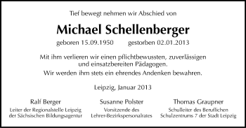 Todesanzeige von Michael Schellenberger von Hohenstein-Ernstthal
