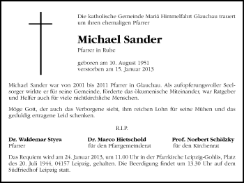 Todesanzeige von Michael Sander von Glauchau